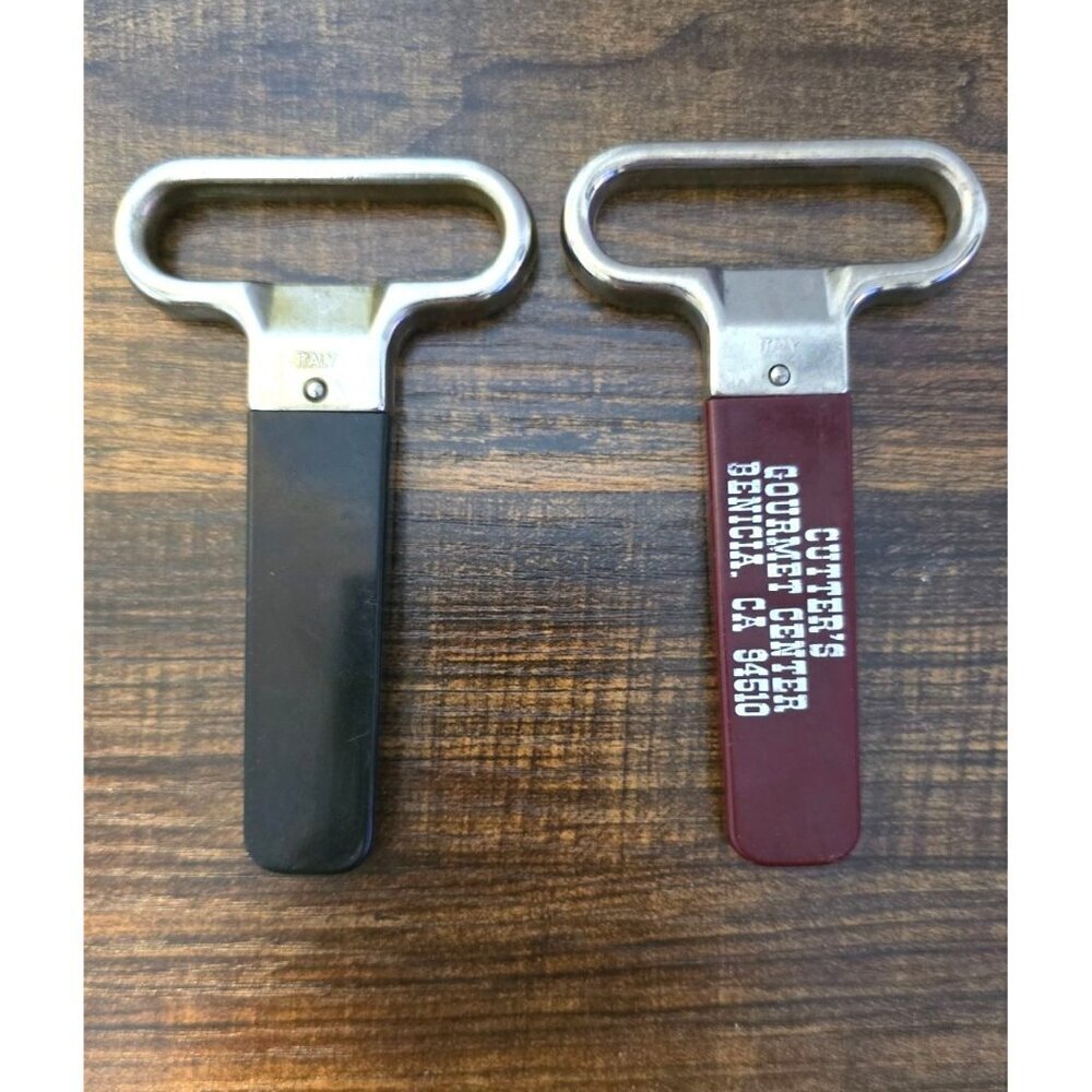 Vintage Italian Metal 2 Prong Cork Extractor Set/2 - Black & Burgundy Handles - Picture 4 of 8